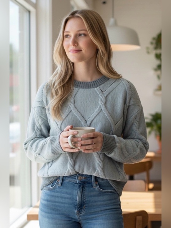 Hem & Thread Sweaters - Hem & Thread mint Diamond Knit Sweater